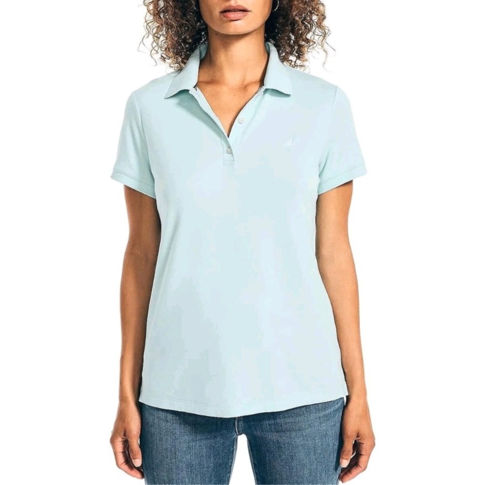 Nautica Womens XL Polo Shirt Seawater Blue 100% Cotton‎ Short Sleeve NWT $49